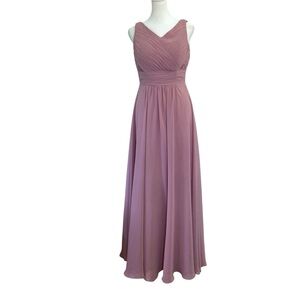 Azazie Pierrette A-Line Pleated Chiffon Maxi Dress Dusty Rose/Mauve (Size A4)